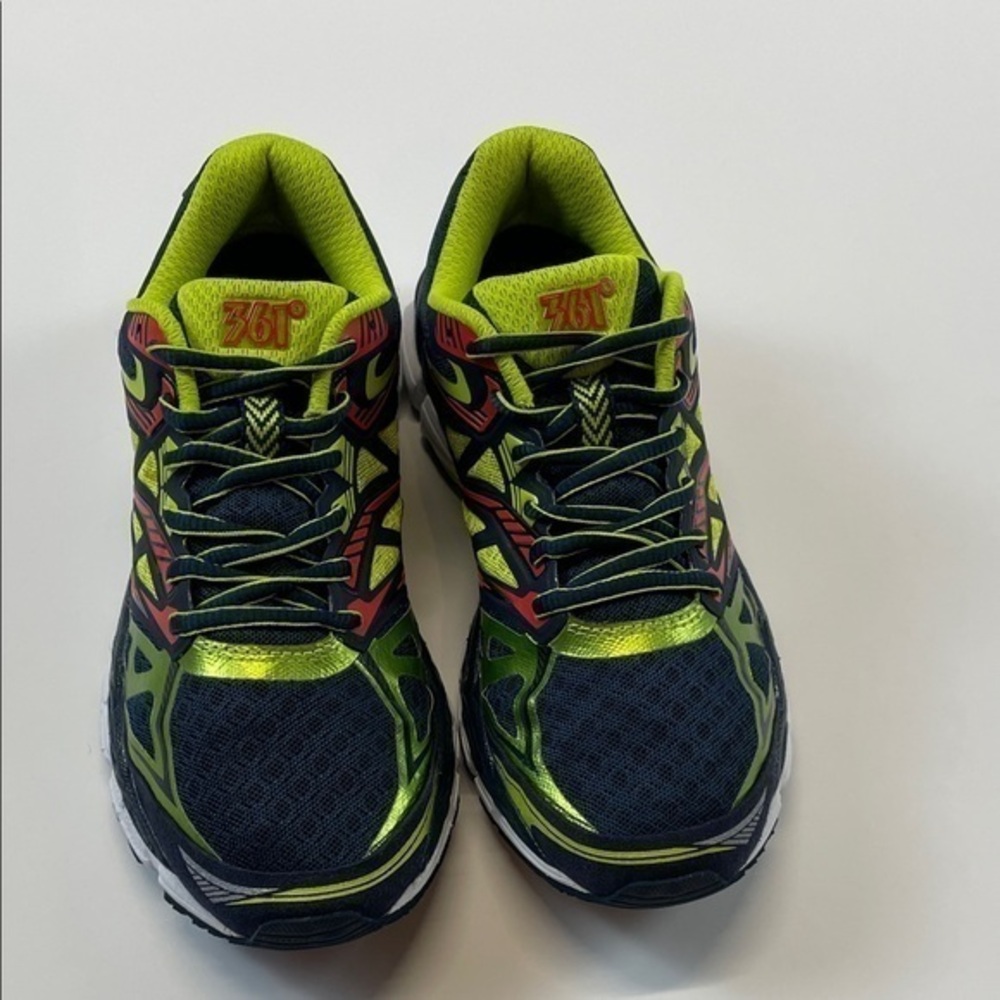 361 Degrees Blue Neon Green Running Shoes Cushioned Mesh Sneakers Size 6.5